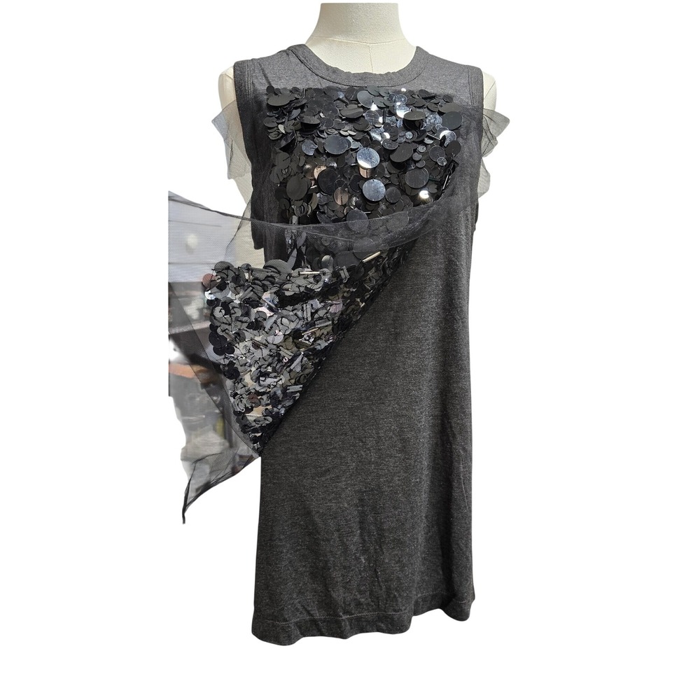 Vera Wang Charcoal Gray Ombre Sequin Sleeveless Tunic Mini Dress Women Large